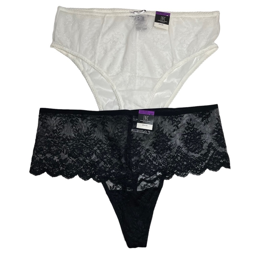 INC International Concepts Bundle Cheeky Lace White Brief Black Lace Thong XXL